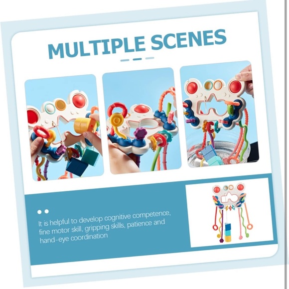 Baby👶🏻Pull String Pumping Teether Sensory Tummy Time & Fine Motor Skills Toy - Picture 8 of 11